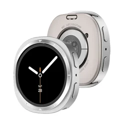 Durable Metal Frame Protective Watch Case - Hard Bumper with Hollow Design for Galaxy 9 8 40mm (Silver white)
