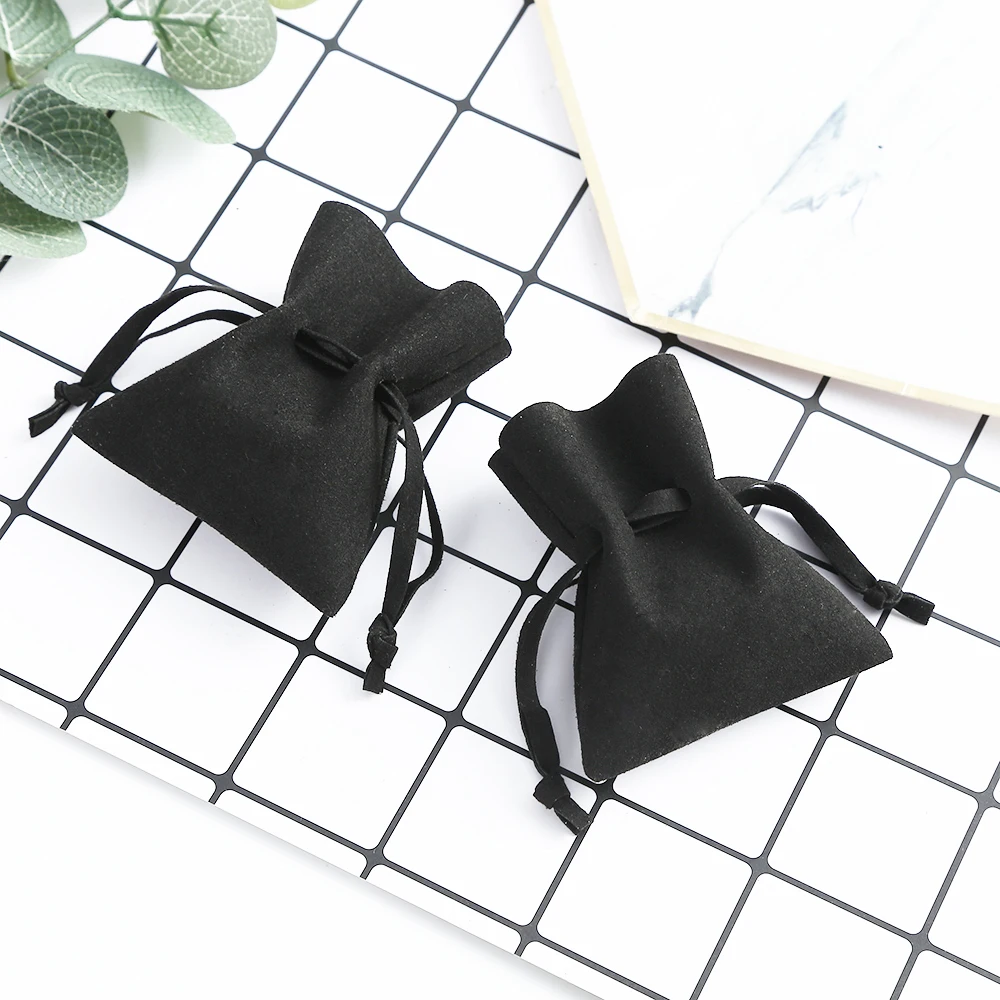 Drop shipping Black Microfiber Jewelry Drawstring Packaging Gift Bags Ring Earrings Storage Wedding Favors For Guests Candy Bag