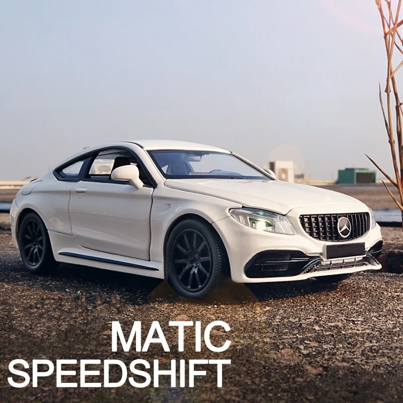 1:32 벤츠 C63S 쿠페 합금 럭셔리카 로고 모델, 다이캐스트 금속 장난감 차량, 자동차 모델 컬렉션 시뮬레이션 사운드 및 라이트, 어린이 선물