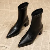 Fashion Vintage Thick Heels Women Slim Ankle Boots Autumn Winter Pointed Toe Stripper Party Short Booties Zapatos De Mujer - Image 4