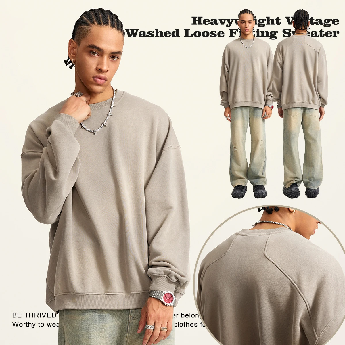

Wash fleece round neck sweater