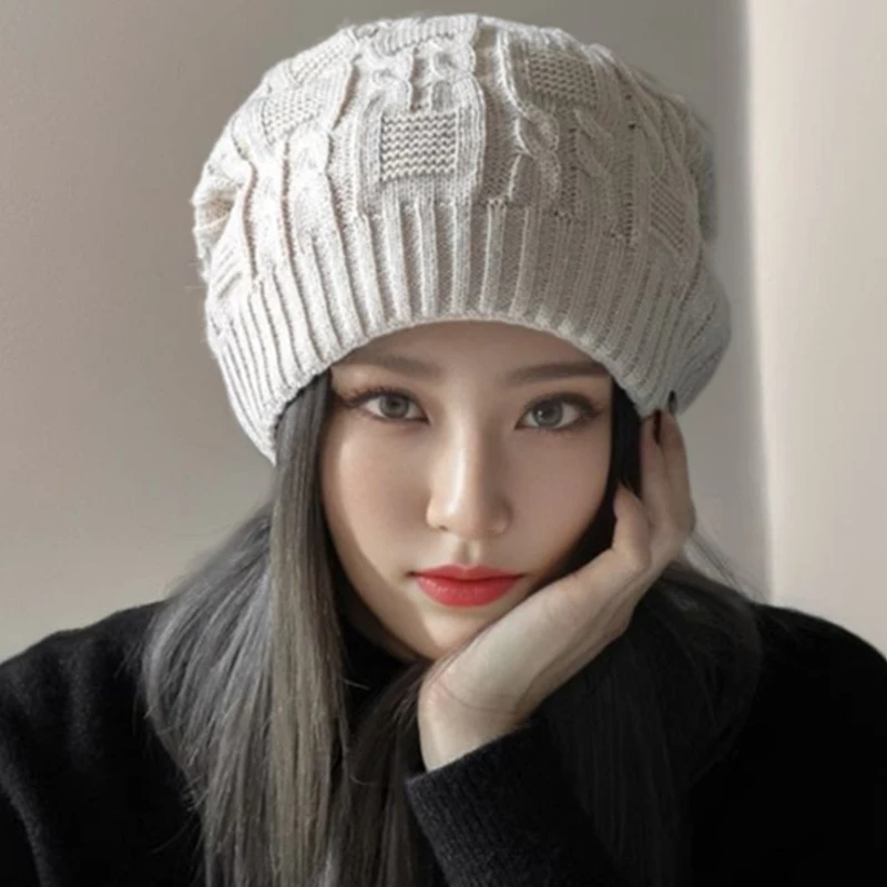 Winter Warm Double Layer Knitted Beanies Hats for Women Fashion Plush Elastic Therml Windproof Skullies Caps Apparel Accessories 4