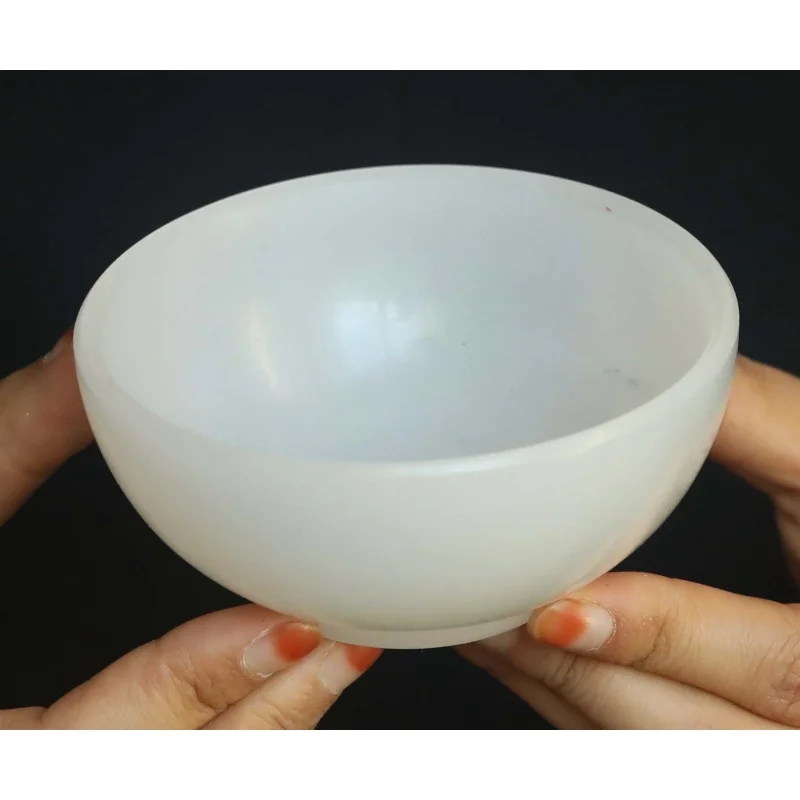 

Big Old natural white jade hand-carved bowl 4.0inch