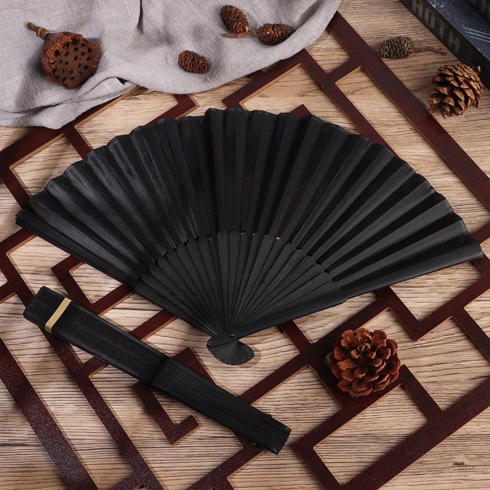 Description Picture 2 of item8.27"(21cm) Black Silk Folding Fan Chinese Style Hand Held Bamboo Fans Ribs Home Party Decoration Dance Props Desktop Ornament