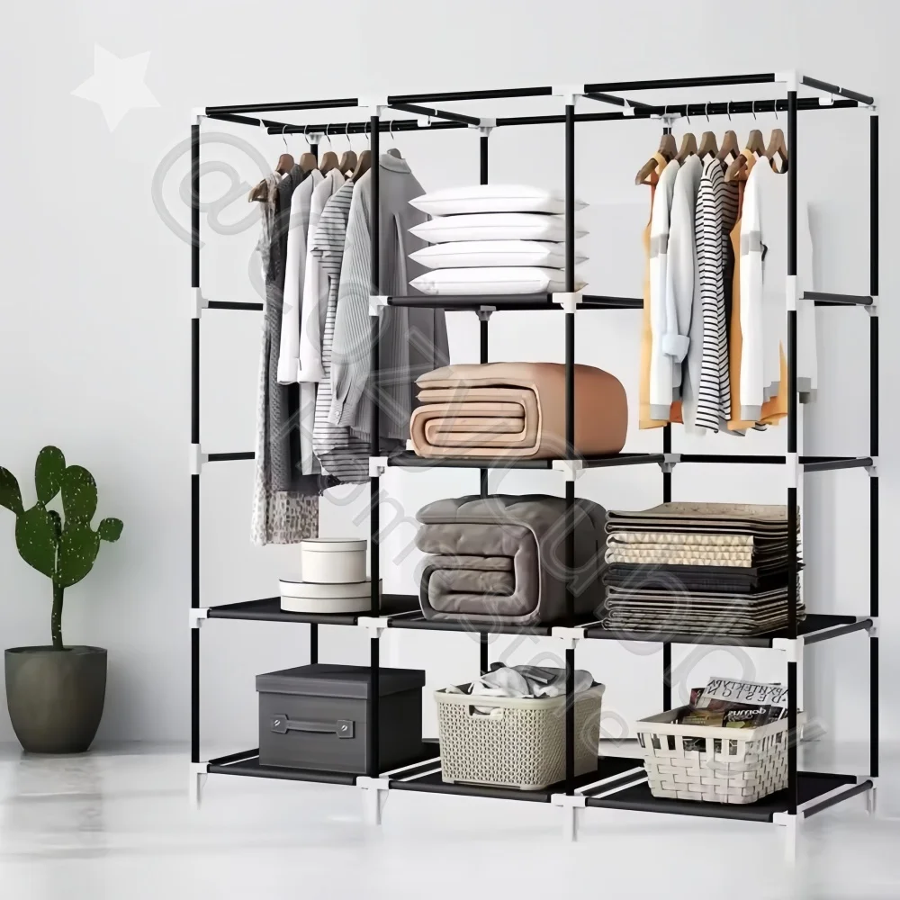 Household Multi-laye Wardrobe Dustproof Portable Large Economy Fabric Wardrobe Clothes Organizer Closet with Dustproof Cover 3