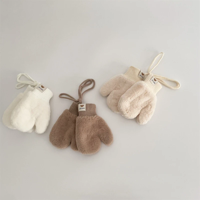 Children's Gloves Winter Korean Style Bear Halter Mittens Infant Boys and Girls Warm Gloves