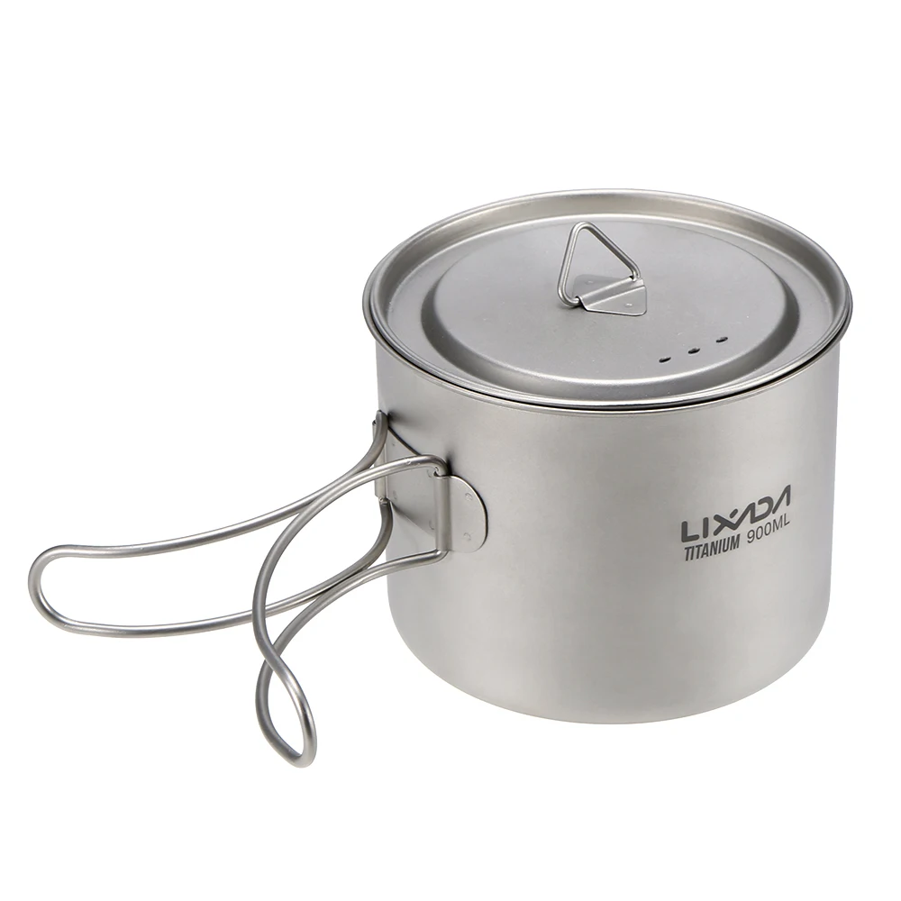 Lixada 1600ml Titanium Pot Ultralight Portable Hanging Pot with Lid and Foldable Handle Outdoor Camping Hiking Backpacking 4