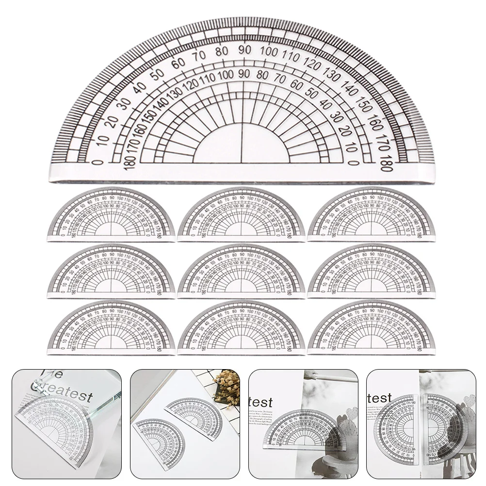 10 Pcs Protractor Protractors Stationery Clear Translucent Painting Tools Plastic for School Angle Measuring Geometry