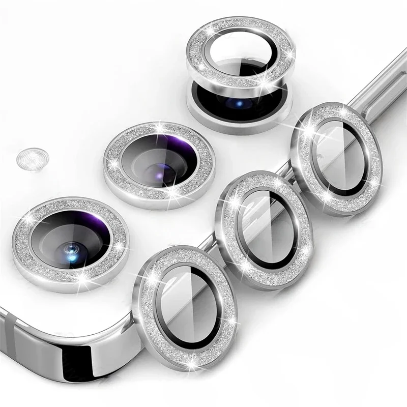 Glitter Diamond Metal Camera Protector Ring Case with Tempered Glass Lens