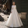 Muslim Wedding Dress Vestido De Noiva Customized Long Sleeves Sequin Applique Sweep Train Arabic Satin Bridal Gown for Bride 4
