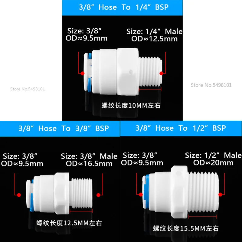 Polypropylene Connectors John Guest 1/4" OD Push-to-Connect Stem Elbow  Fitting - Quick Connect Water Pipe Connector 1/4 OD Quick Connect 5pc 1/4" OD Pipe to 1/2"Male Elbow Quick Connector RO Wate