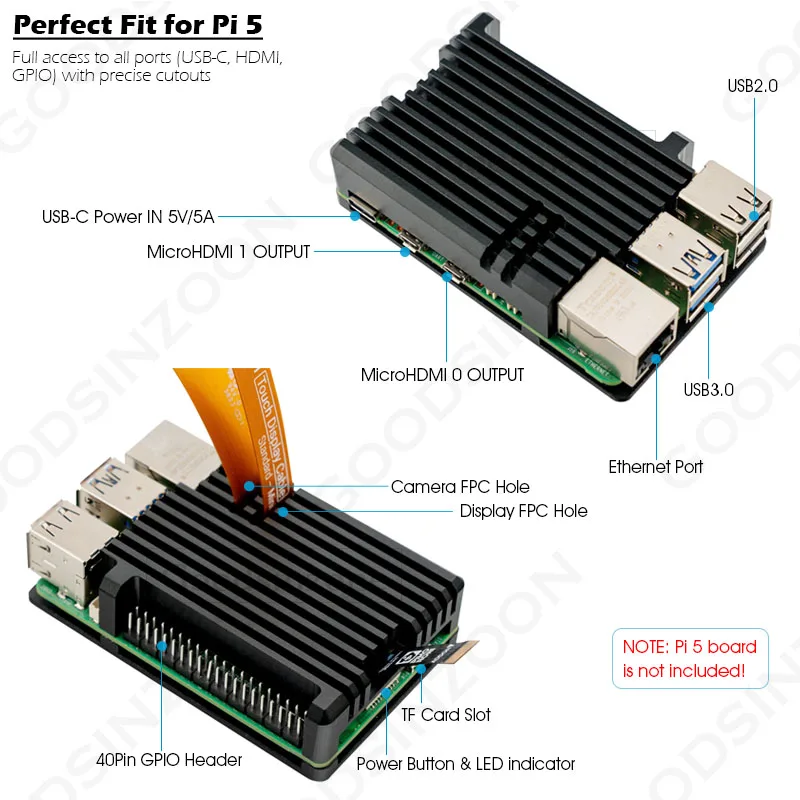 ElectroCookie Custodia per Raspberry Pi 4, mini Tower in alluminio con ventola di raffreddamento