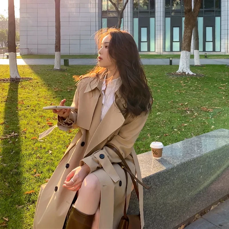 

Autumn Women's Long Trench Coat Fashion Korean Streetwear Loose Cloak Outwear Casual Elegant female Windbreaker jacket New Y2k
