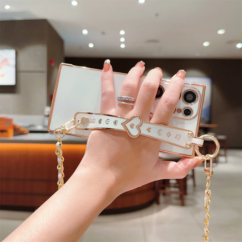 Elegant Heart Crossbody Cord Rope Case with Wrist Strap Holder