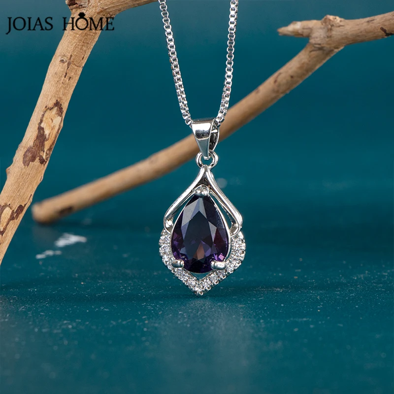 

Ювелирные изделия Joiahome из серебра 925 пробы великолепный дизайн женское ожерелье с фиолетовым кубическим цирконием уникальный аксессуар для подарка на годовщину девушки