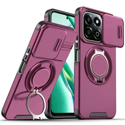 Magnetic Metal Ring Stand Armor Case with Slide Window Lens Protection - Honor X7d 4G or 5G (Cherry Red)