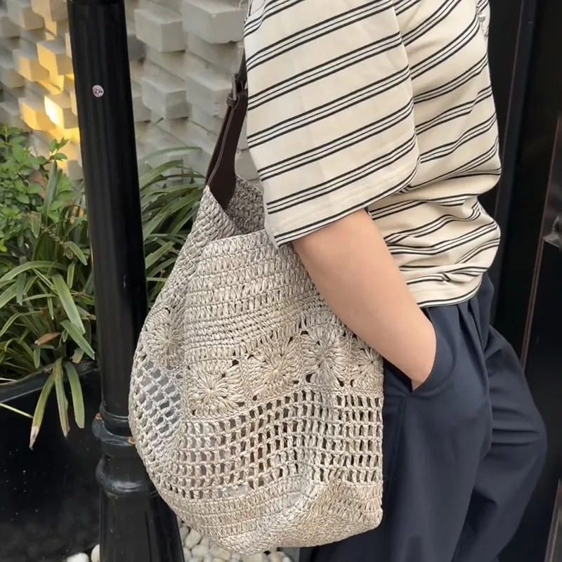 Bohemian Beach Straw Woven Bags For Women Luxury Designer Handbags Purses 2025 New In Hollow With Inner Pocket Underarm Shoulder