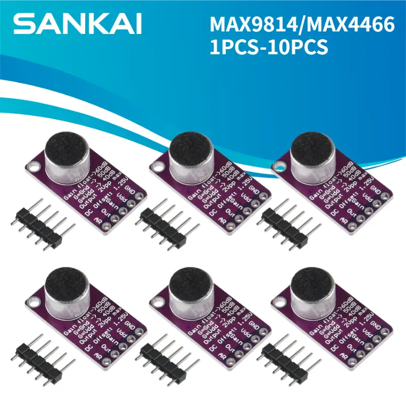 1-10pcs MAX9814 Microphone AGC Amplifier Board Sound Sensor Module Auto Gain Control Attack for Arduino MAX4466 PCB Board Diy image 1