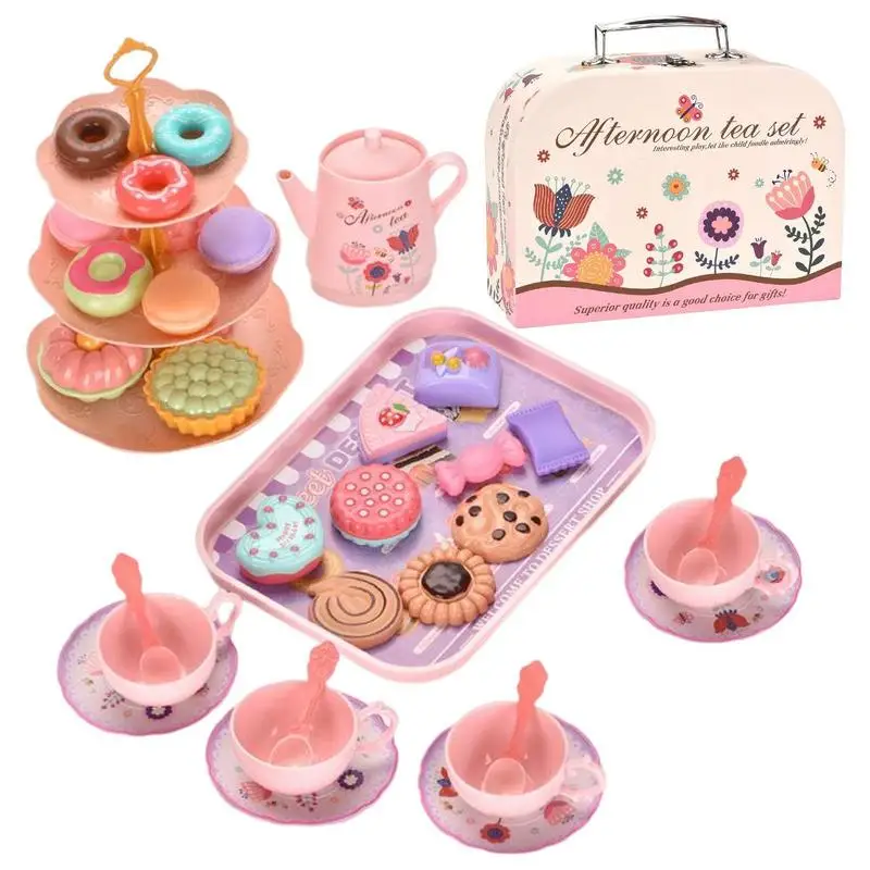 

Tea Set For Little Girls Pretend Play Kitchen Toys Kit For Afternoon Tea Lovely Creative Immersive Role Play Toys Sets For