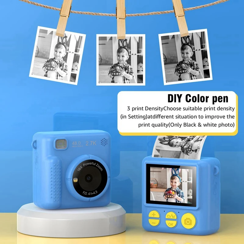 Instant Print Camera 1080P HD Digital Video Cameras With 3 Print Paper Portable Travel Toy Camera For Kids Birthday Gift 5