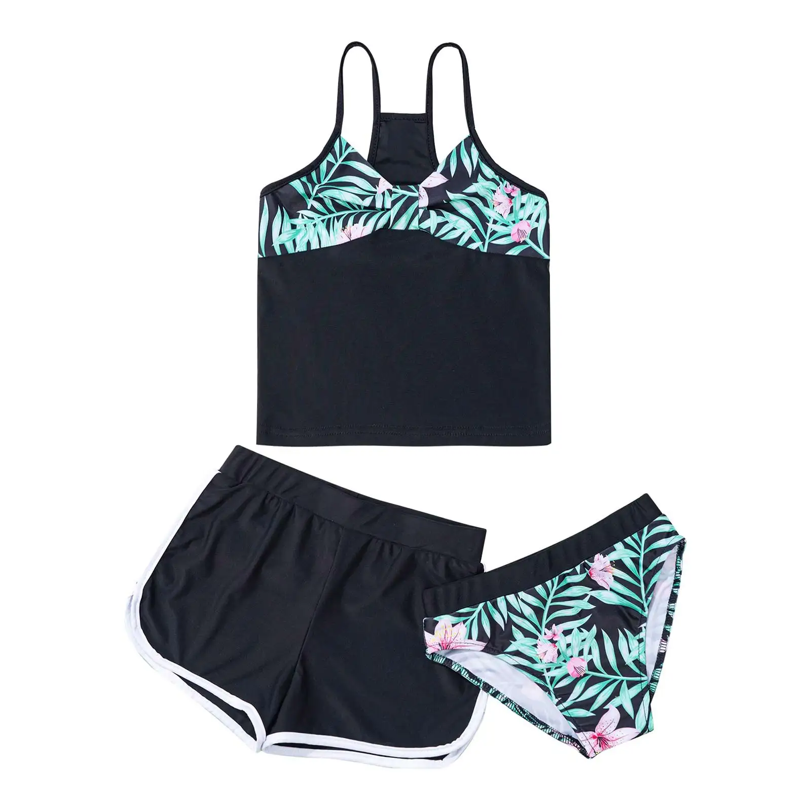 Kids Girls Swimsuits Swimwear Bathing Suits Sleeveless Tops with Briefs and shorts Bikini Sets for Beachwear Swimming Outfits