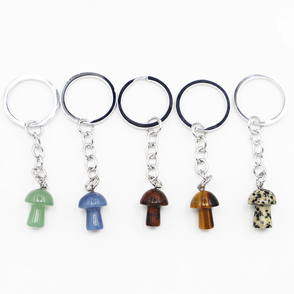 New Natural Stone Key Chain Mushroom Pendant Cute Mini Statue Charms Crafts With Loop Bracelets Keychain Jewelry Accessories 6Pc