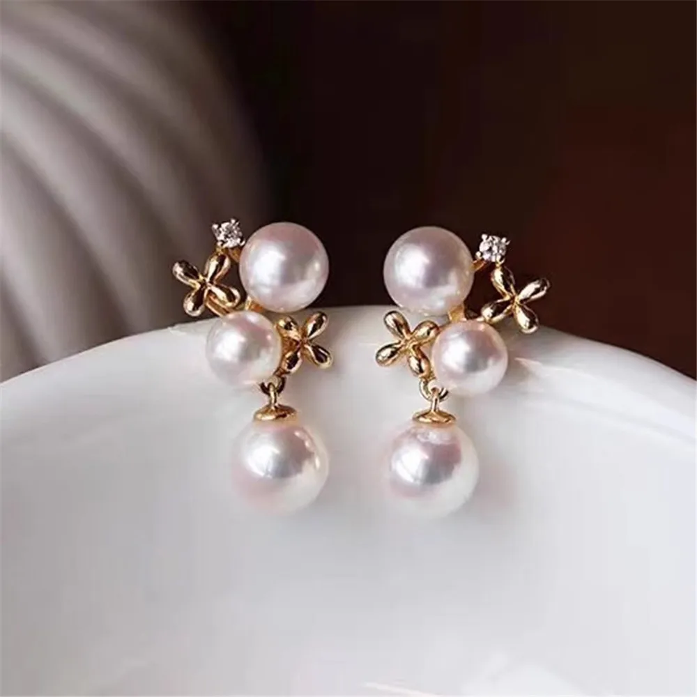 

DIY Pearl Accessories S925 Sterling Silver Earrings Empty Support Simple Pearl Earrings Female Fit 3-5mm Round Flat Beads E344