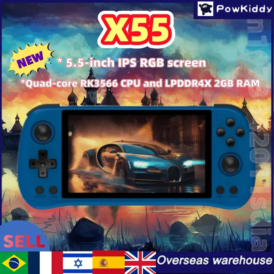 

512G POWKIDDY X55 Retro Console 5.5 INCH 1280*720 IPS Screen RK3566 Linux Open-Source Handheld Game Console HDMI 90000+Game