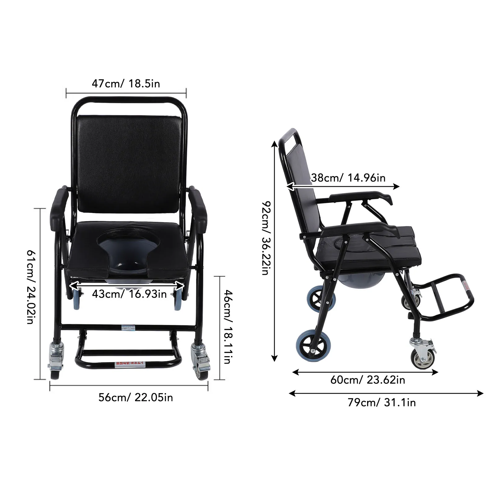 Mobile Potty Chair with Wheels Foldable High Load Bearing Capacity Thickened Toilet Wheelchair for Home Rolling Commode Chair 6