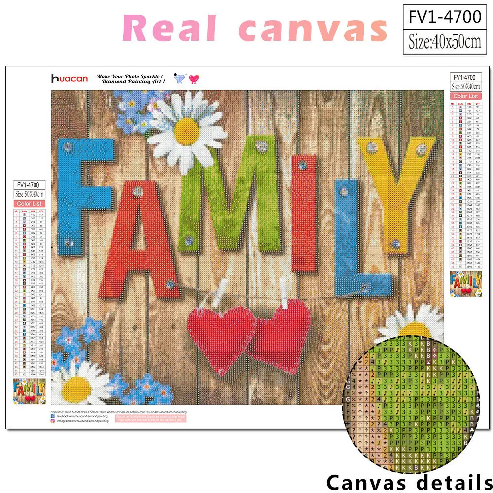 HUACAN Diamond Painting Full Round Square Text 5D DIY Diamond Embroidery Mosaic Home Decor