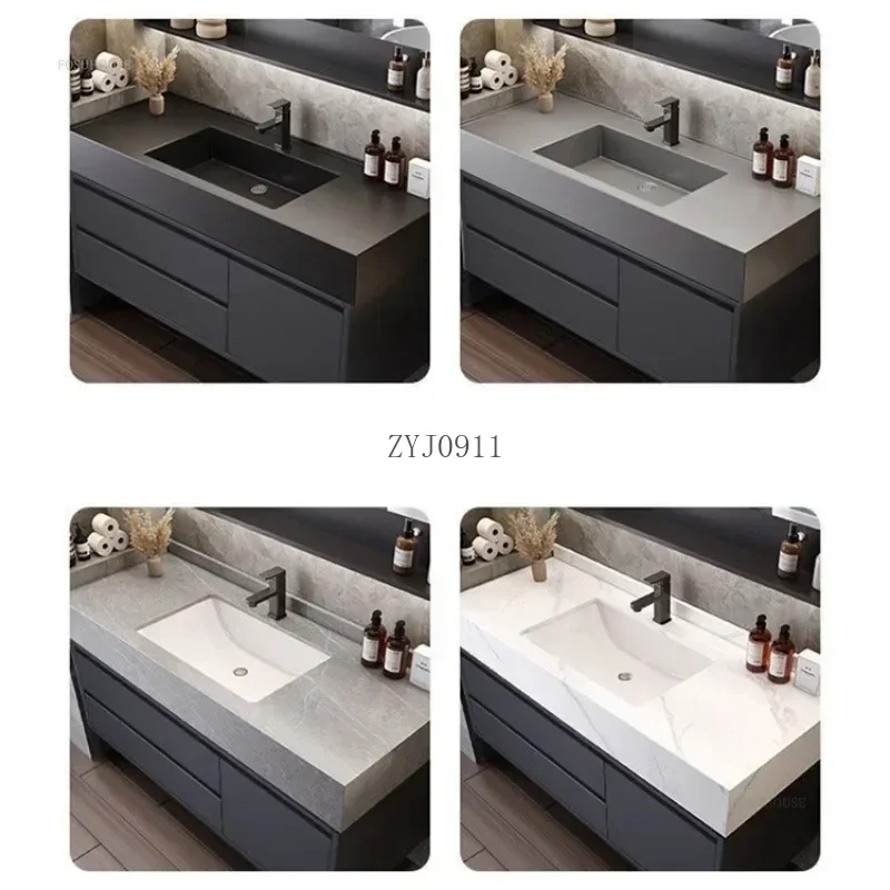Modern Marble Pattern Slate Bathroom Cabinets Combination Home Furniture Smart Bathroom Integrated Basin Storage Cabinet U b