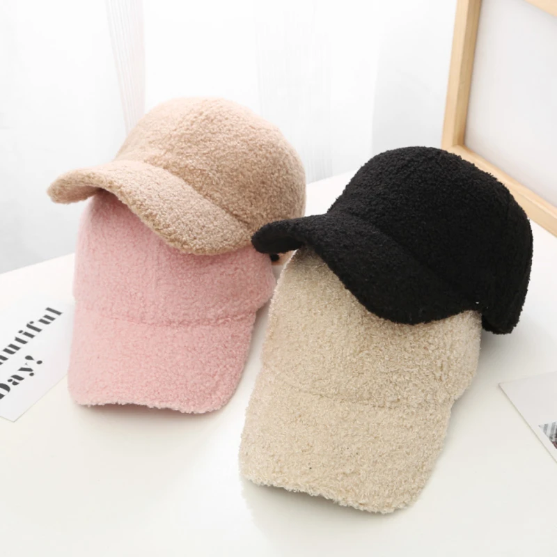 

Winter Plush Baseball Hat Autumn Winter Lamb Down Duck Tongue Hat Outdoor Travel Warm Couple Caps For Men Women