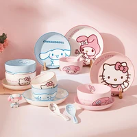 MINISO Cinnamoroll Ceramic Plates Bowl Fork Spoon My Melody Cartoon Porcelain Rice Bowl Hello Kitty Kitchen Dishes Sets Full 1