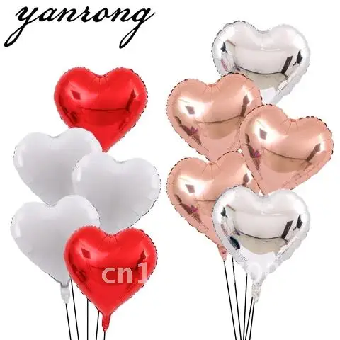 

5 Pieces Wedding Balloons Decorations 18inch Gold Silver Love Heart Foil Balloon Baby Shower Valentine's Day Birthday Party Glo