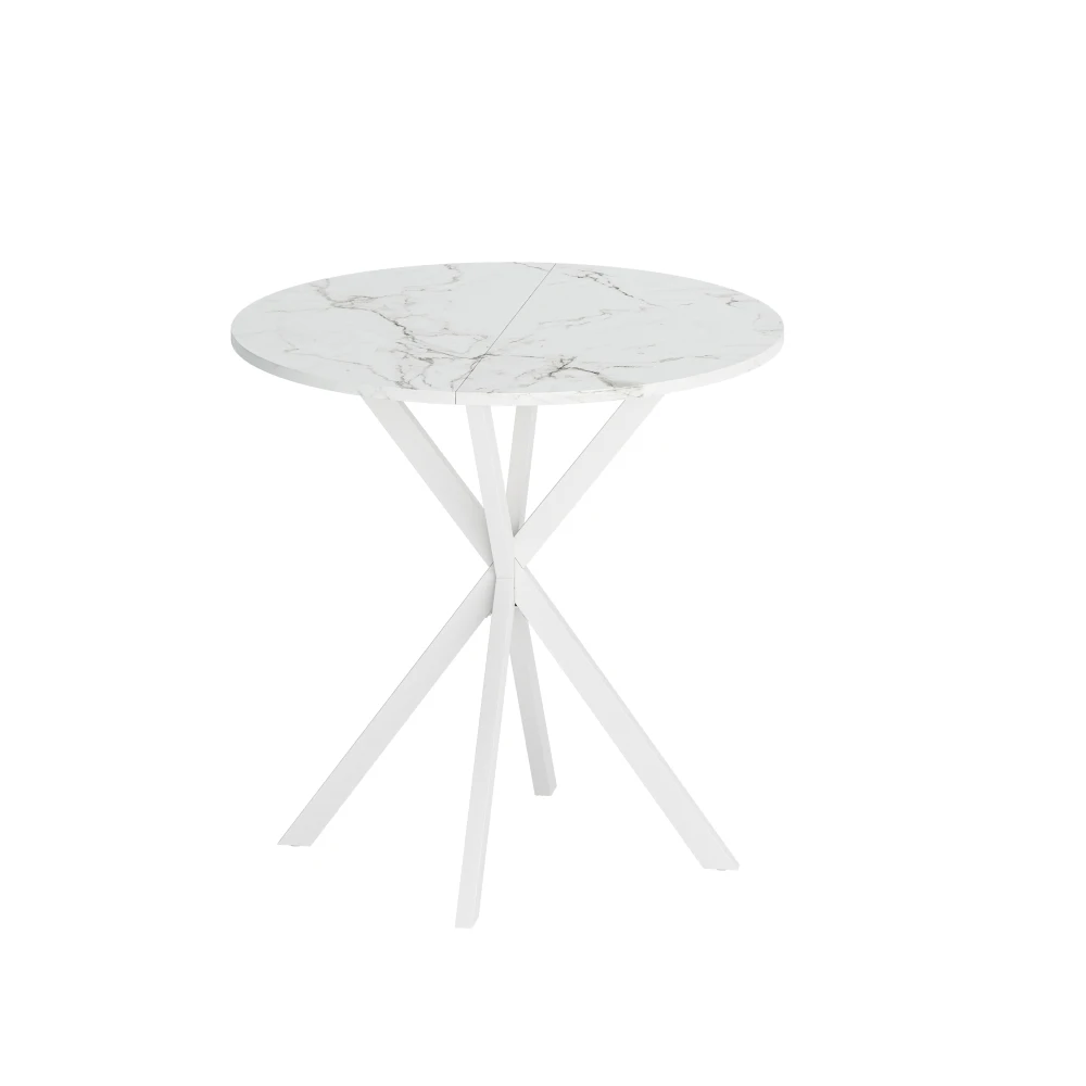 31.5'' Modern Cross Leg Round Dining Table, White Marble Top Occasional Table, Two Piece Removable Top, Matte Finish Iron Legs 5