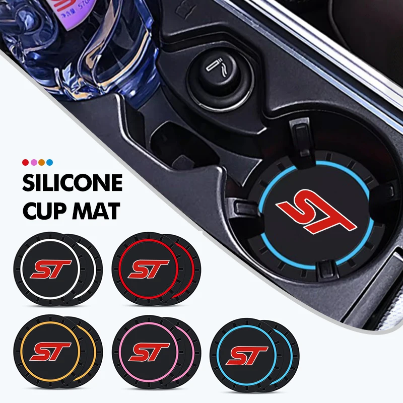 2pcs Car Silicone Coaster Water Cup Anti-slip Mat Accessories Ford ST Racing RS S Mustang Kuga Fiesta Fusion Mondeo Edge