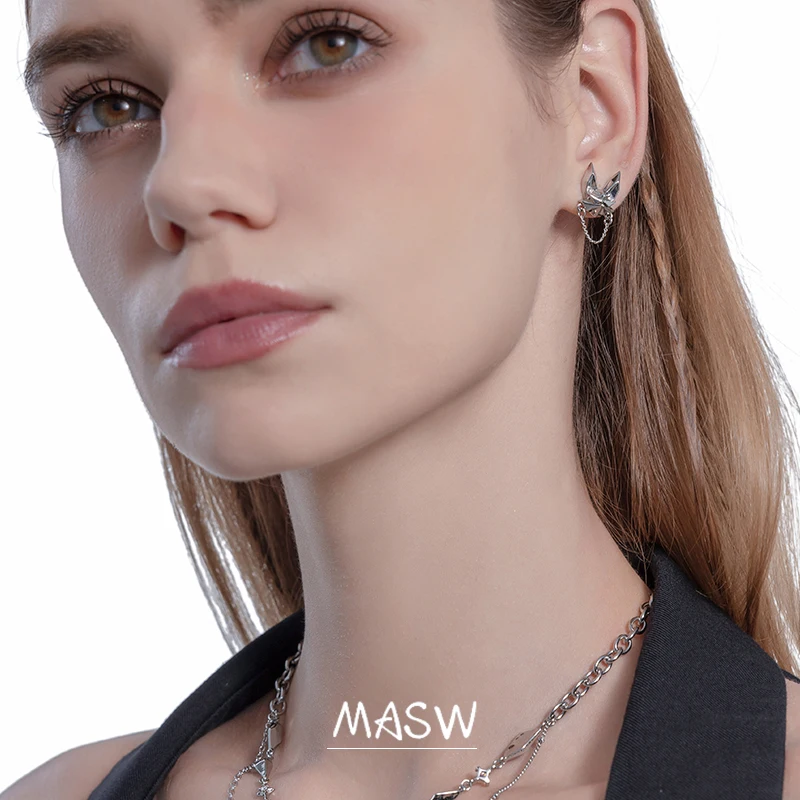 MASW Original Design Cool Trend High Quality Brass Thick Silver Plated Fox Stud Earrings For Women Jewelry Party Gift 2023 New