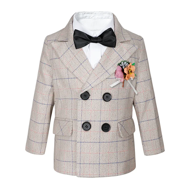 Boys Double Breasted Suits Set, 4/5/6 Piece Plaid Boys