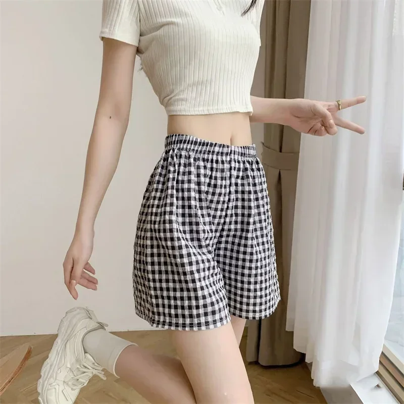 Women Casual Plaid Shorts Summer Loose Straight Pants Gym Workout Home Clothes Female Clothing pantalones cortos sports shorts