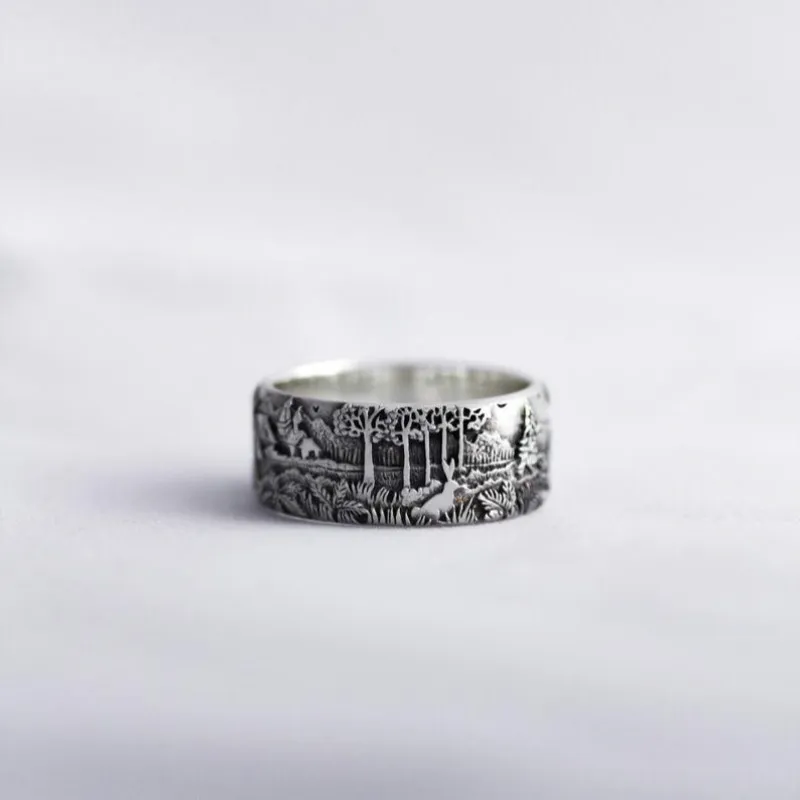 Silver Ring Fashion Wild Men and Women Ring Thailand 925 Silver Deer Forest Ring Hip Hop Style Jewelry