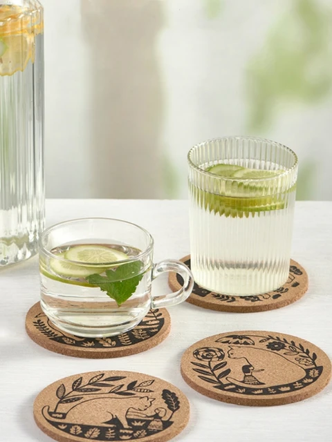 Set Of 4 Airplane-Themed Ceramic Drink Coasters - Absorbent, Cork Back, 4 Inch Round Coasters For Coffee Tables