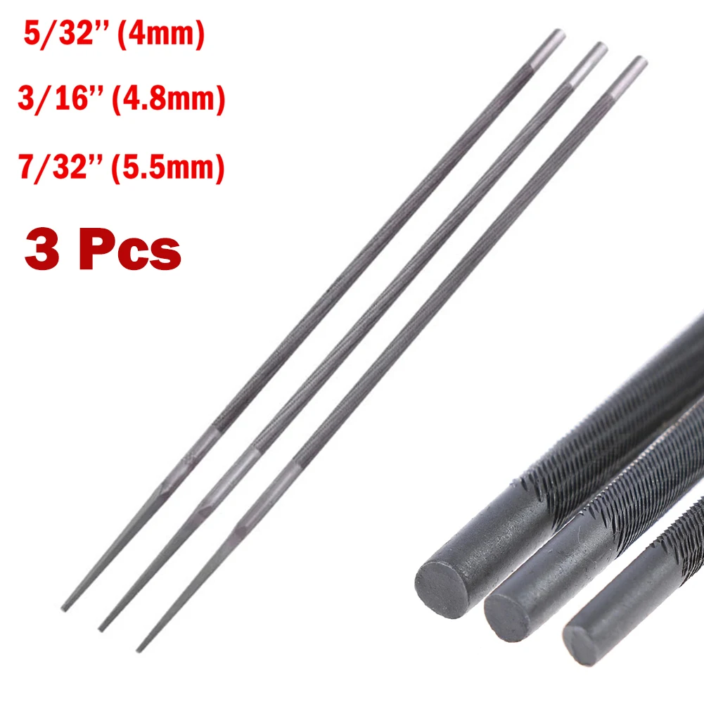 Round File Set 3-Piece Chainsaw Chain Sharpening File Set - Round File Rods With Plastic Handles (5/32, 3/16, 7/32 Inch) Afilador De Motosierra