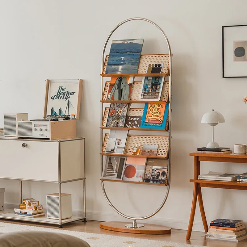 

Creative Magazine Rack Floor Mid-Ancient Solid Wood Cherrywood Reading Display Stand Retro Storage Bookshelf