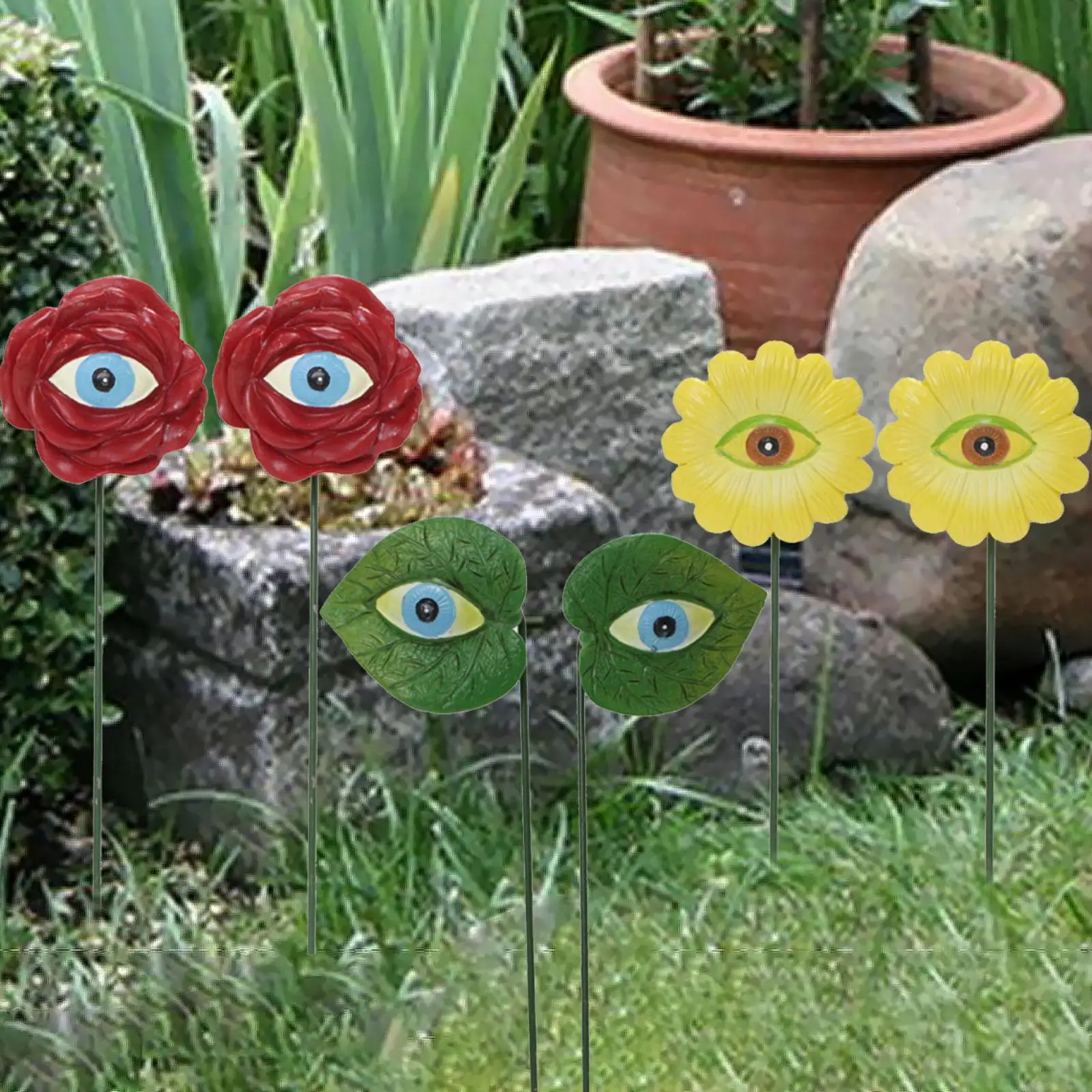 6x Resin Plant Eyes Stakes Set Flower Garden Stakes for Outdoor Indoor Lawn