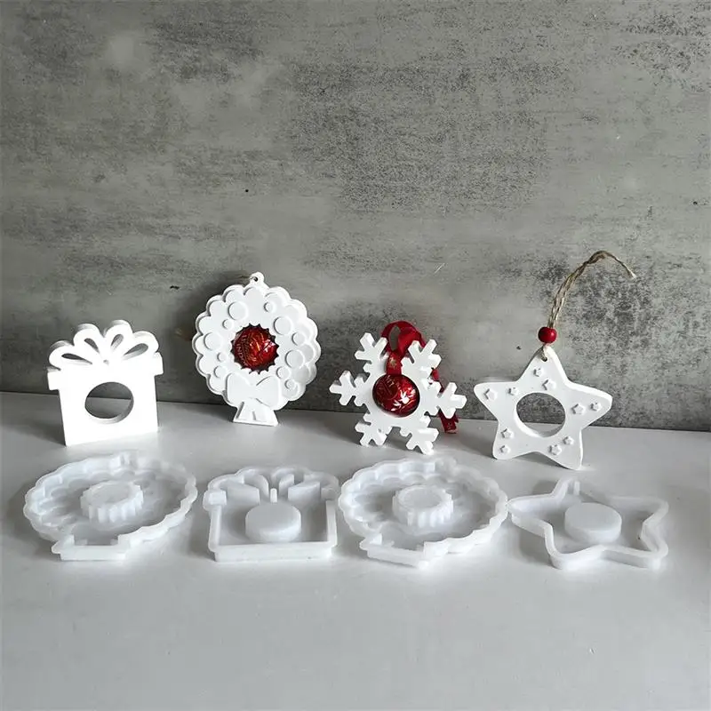 Molde De Silicona Para Adornos Navideños - Set De 5 Piezas Con Agujero Para Colgar