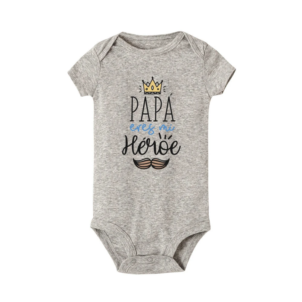 Papa Is My Hero Spanish Printed Baby Bodysuit Infant Short Sleeve Jumpsuit  Boys Girls Dad Birthday Father's Day Outfit Clothes 3