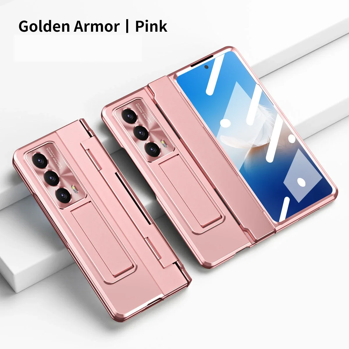 Plated Gold Armor Case with Hinge Bracket and Glass Front Film Cover