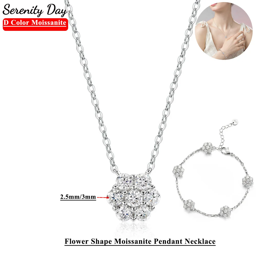 Serenty Flower Shaped D Color Moissanite Pendant Necklace For Women S925 Silver Sparkling Neck Chain Wedding Bridal Gift Jewelry