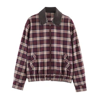 Winter new women's clothing European and American leather effect checkered lapel jacket checkered wide pleated skirt pants set - Image 2