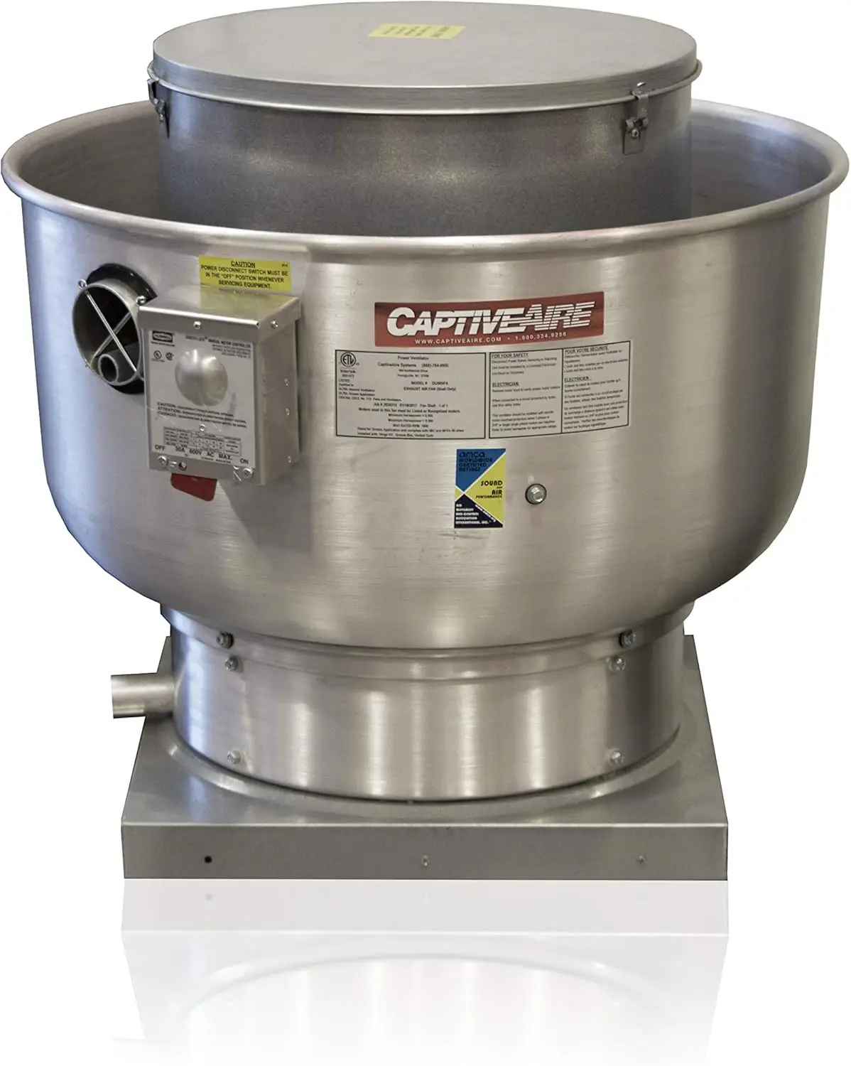 CAPTIVE-AIRE Restaurant Canopy Hood Grease Rated Exhaust Fan | 7500 CFM Direct Drive Upblast Fan